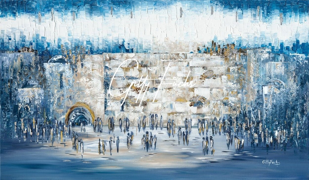 Abstract Jewish Painting Blue Western Wall