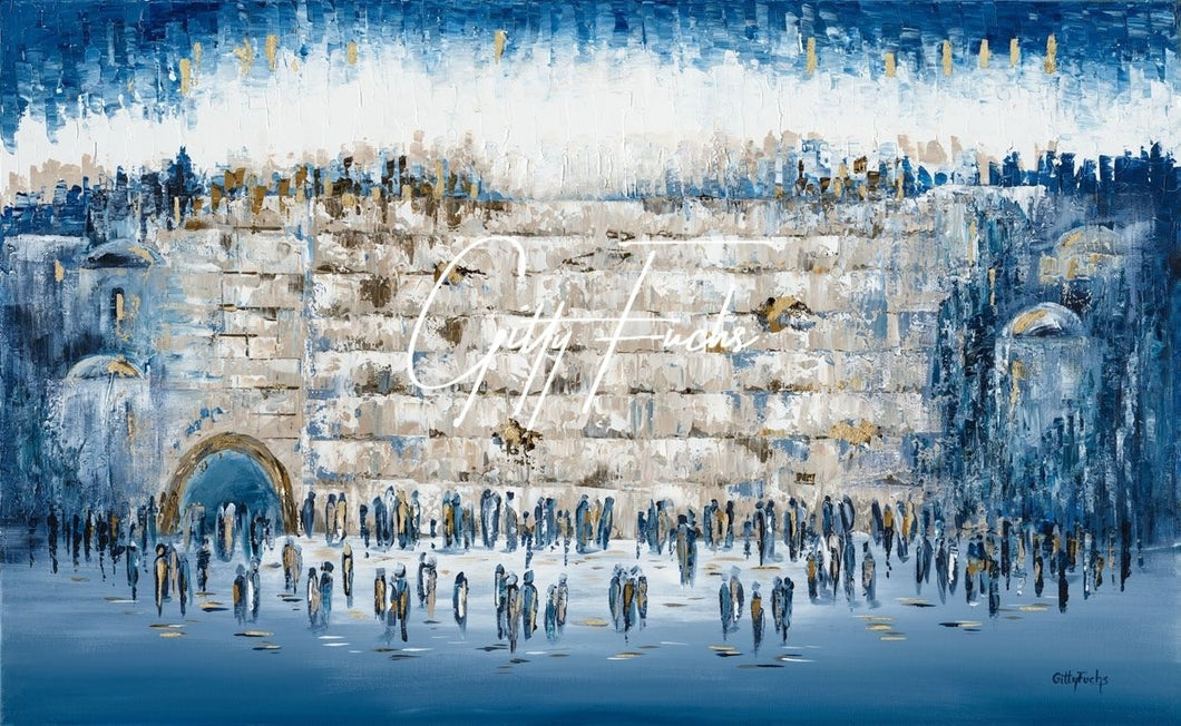 Abstract Jewish Painting White and Blue Kosel