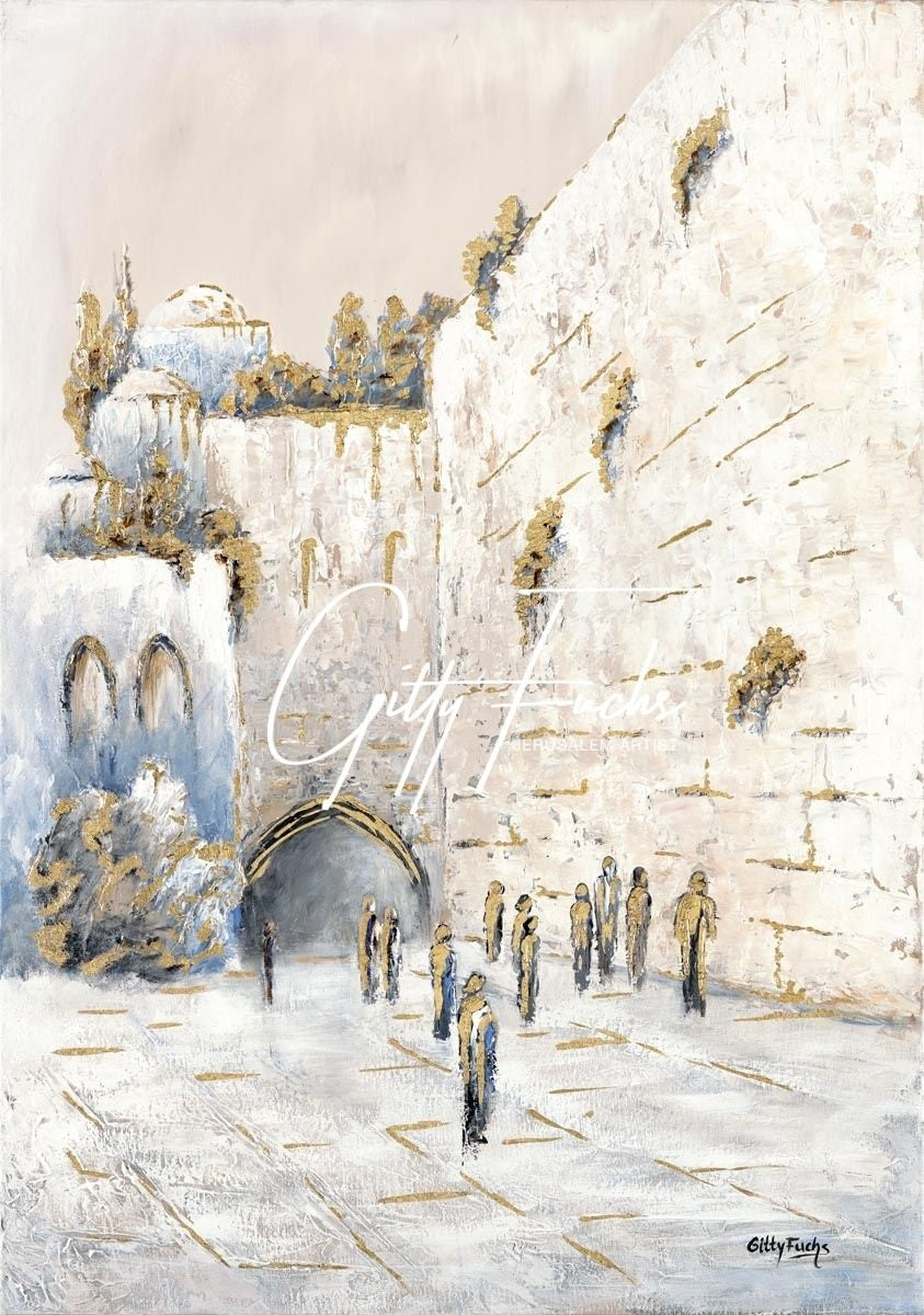 Western Wall - Kotel In Splendor White and Gold, Vertical